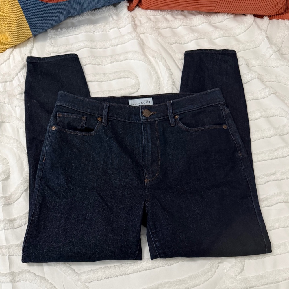 LOFT Deep Indigo Skinny Ankle Jeans